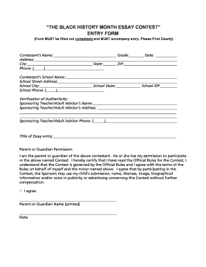 Black History Month Essay Contest Entry Form