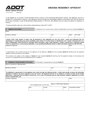 Arizona Residency Affidavit