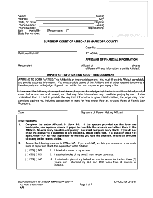 Arizona Affidavit of Financial Information