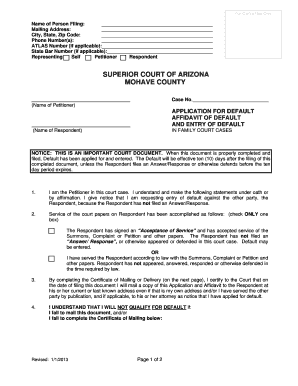Arizona Application for Default Affidavit