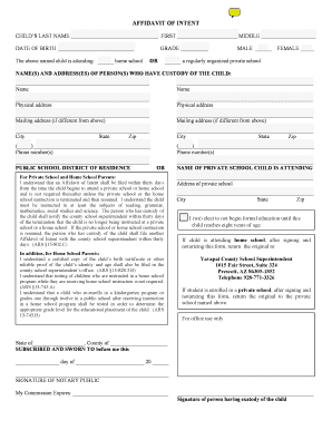 Affidavit of Intent for School Attendance