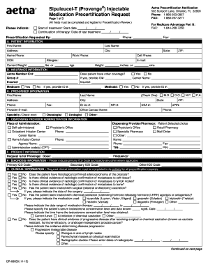 Aetna Precertification Notification for Sipuleucel-T (Provenge)