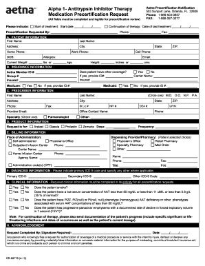 Aetna Precertification Notification for Alpha 1-Antitrypsin Therapy
