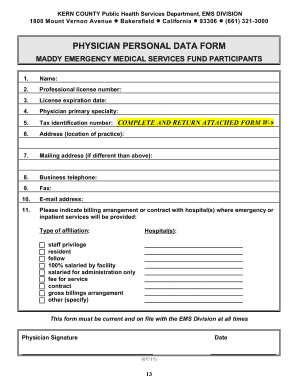 Physician Personal Data Form