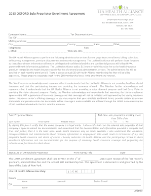 2013 Oxford Sole Proprietor Enrollment Agreement