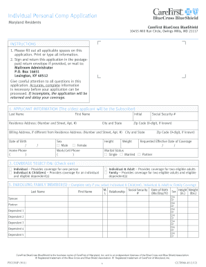 Maryland Individual Health Insurance Application