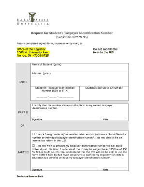 Request for Student's Taxpayer Identification Number
