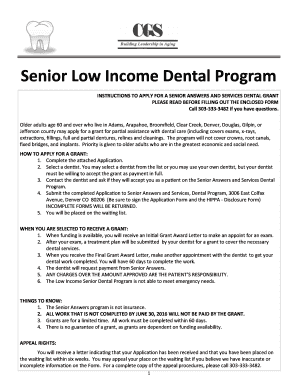 Senior Low Income Dental Program Application
