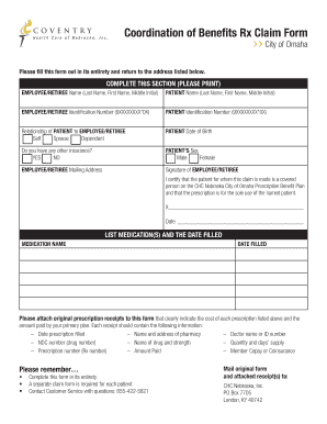 Coordination of Benefits Rx Claim Form
