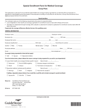 Special Enrollment Form for Medical Coverage