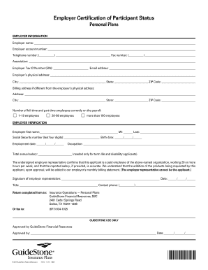 Employer Certification of Participant Status Form