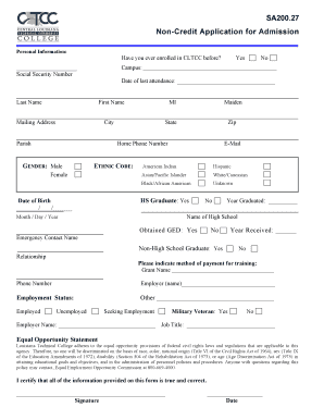Non-Credit Application for Admission