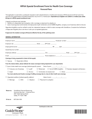 HIPAA Special Enrollment Form for Health Care Coverage