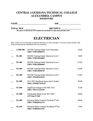 Central Louisiana Technical College Bookstore Order Form