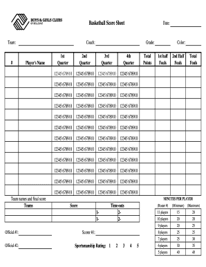 Basketball Score Sheet