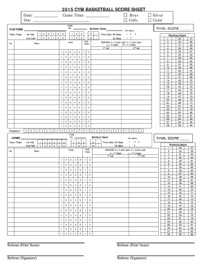 CYM Basketball Score Sheet