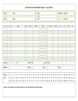 Rockville Centre Basketball League Score Sheet