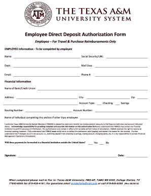 Employee Direct Deposit Authorization Form