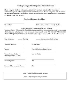 Century College Direct Deposit Authorization Form