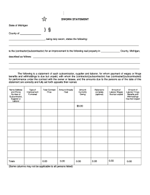 Michigan Sworn Statement for Construction Lien