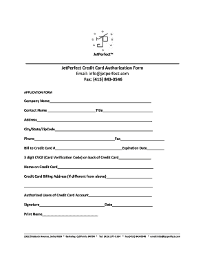 JetPerfect Credit Card Authorization Form
