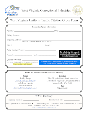 West Virginia Uniform Traffic Citation Order Form