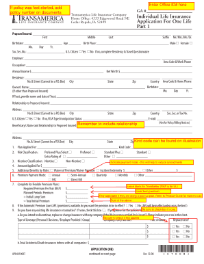 Transamerica Life Insurance Application