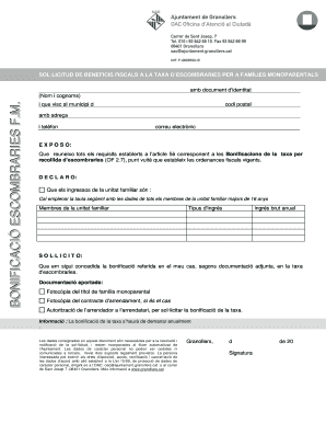 Single-Parent Family Waste Tax Benefit Application