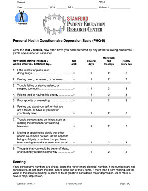 PHQ-9 Depression Scale Form