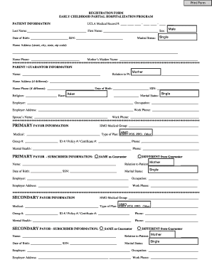 Early Childhood Partial Hospitalization Program Registration Form