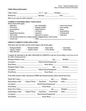 UCLA Autism Evaluation Clinic Child History Form