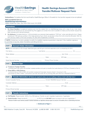 Health Savings Account Transfer/Rollover Request Form