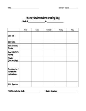 Weekly Independent Reading Log