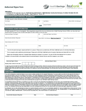Health Savings Account Authorized Signer Form