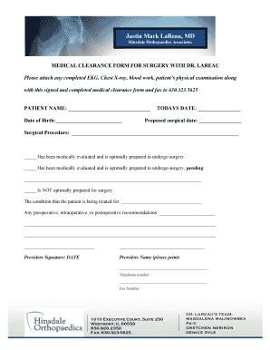 Medical Clearance Form for Surgery
