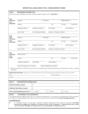 Sprott Hedge Fund Subscription Form