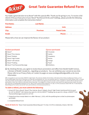 Boost Taste Guarantee Refund Form