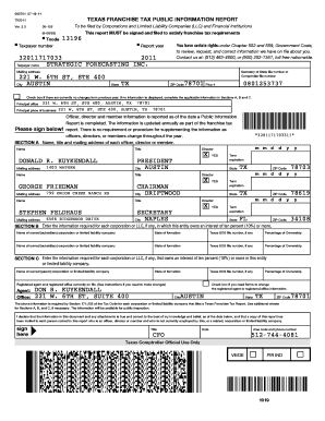 Texas Franchise Tax Public Information Report