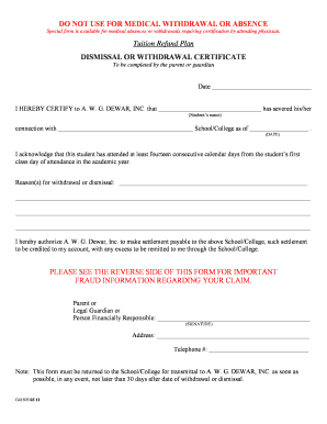 Tuition Refund Withdrawal Certificate