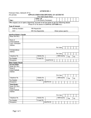 Application for Opening a Depository Account