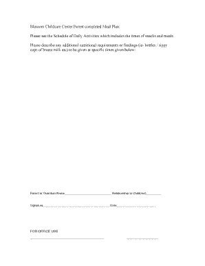Childcare Meal Plan Form
