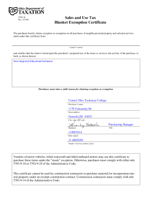 Ohio Blanket Exemption Certificate