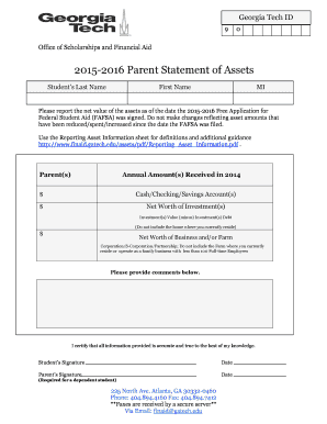 Georgia Tech Parent Statement of Assets