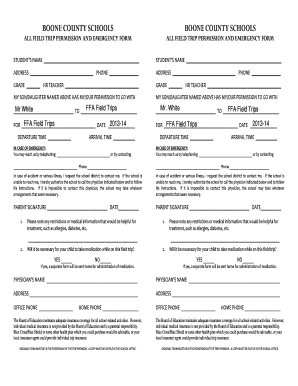Boone County Schools Field Trip Permission Form