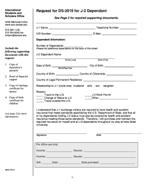 DS-2019 Request for J-2 Dependent