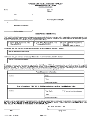 US Bankruptcy Court Third-Party Summons