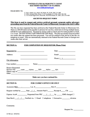 US Bankruptcy Court Archives Request Form