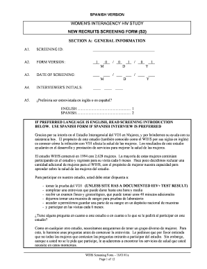 Formulario de selección del Estudio Interagencial del VIH en Mujeres