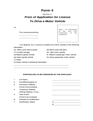 Application for Motor Vehicle License
