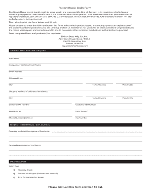 Factory Repair Order Form